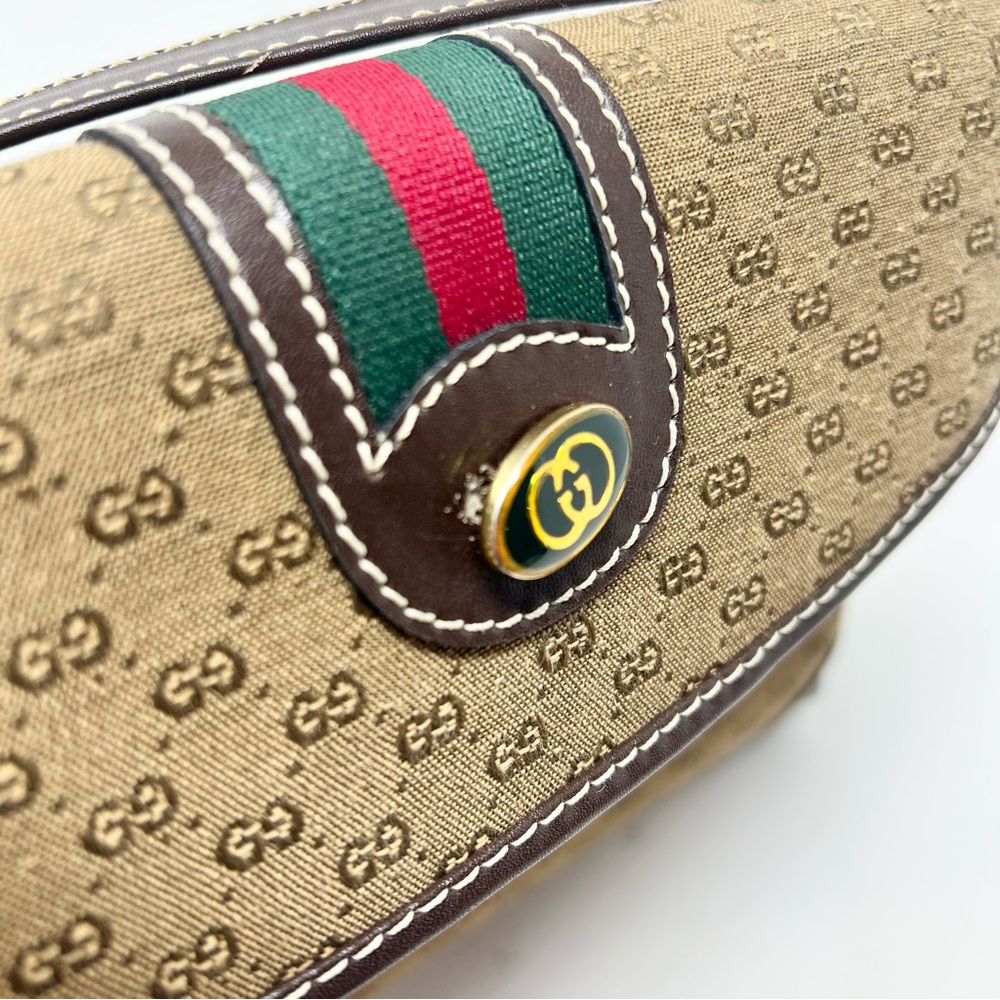 Vintage Gucci Tan and Brown Shoulder Bag GG Logo Canvas Signature Web Stripe - Picture 10 of 12